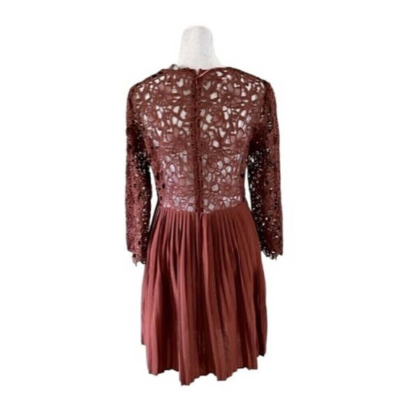 Zara Terracotta Pleated Guipure Lace Dress Size Medium - Picture 10 of 13